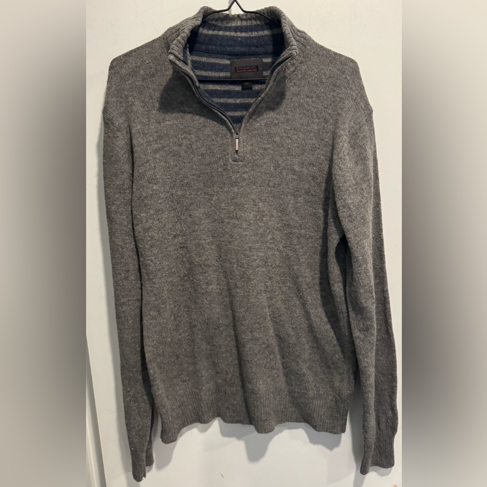 Vintage Emanuel Ungaro Lambs Wool sweater gray 1/4 zip classic office slim US S